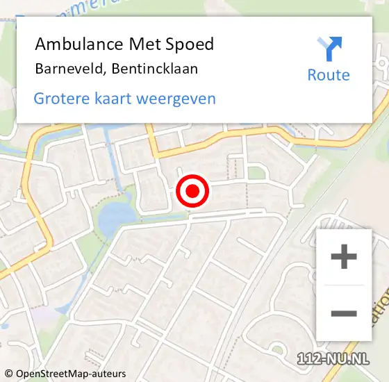 Locatie op kaart van de 112 melding: Ambulance Met Spoed Naar Barneveld, Bentincklaan op 18 februari 2022 08:46