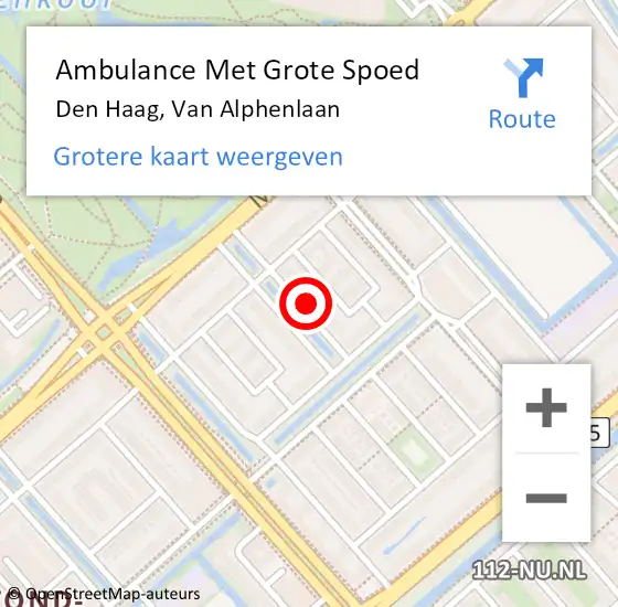 Locatie op kaart van de 112 melding: Ambulance Met Grote Spoed Naar Den Haag, Van Alphenlaan op 18 februari 2022 09:43