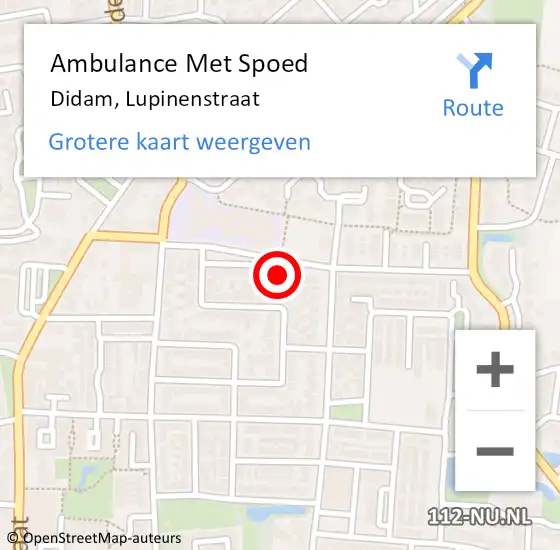 Locatie op kaart van de 112 melding: Ambulance Met Spoed Naar Didam, Lupinenstraat op 18 februari 2022 10:55