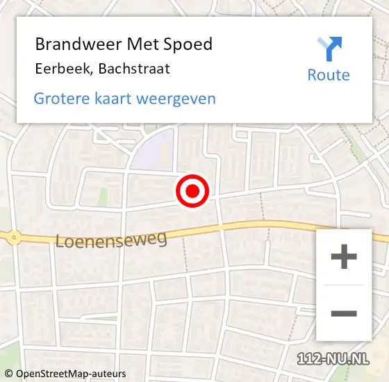Locatie op kaart van de 112 melding: Brandweer Met Spoed Naar Eerbeek, Bachstraat op 18 februari 2022 11:14
