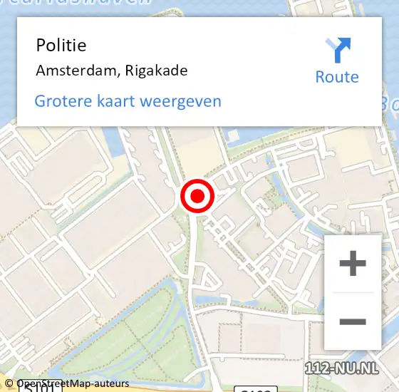 Locatie op kaart van de 112 melding: Politie Amsterdam, Rigakade op 18 februari 2022 12:02
