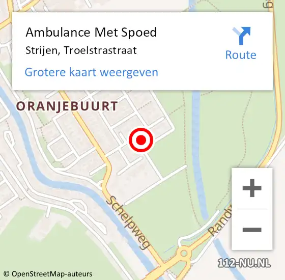 Locatie op kaart van de 112 melding: Ambulance Met Spoed Naar Strijen, Troelstrastraat op 18 februari 2022 12:36