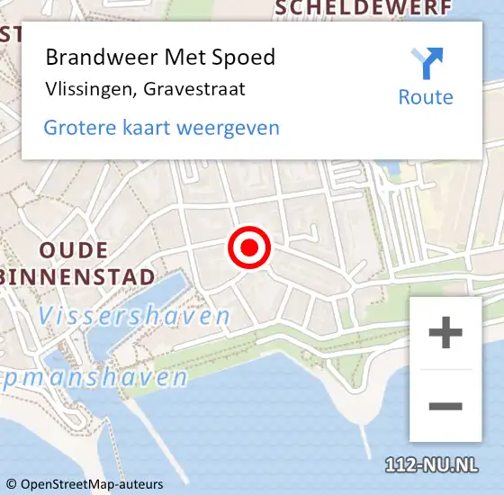 Locatie op kaart van de 112 melding: Brandweer Met Spoed Naar Vlissingen, Gravestraat op 18 februari 2022 13:28