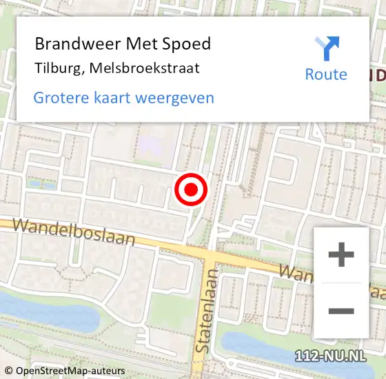 Locatie op kaart van de 112 melding: Brandweer Met Spoed Naar Tilburg, Melsbroekstraat op 18 februari 2022 14:02