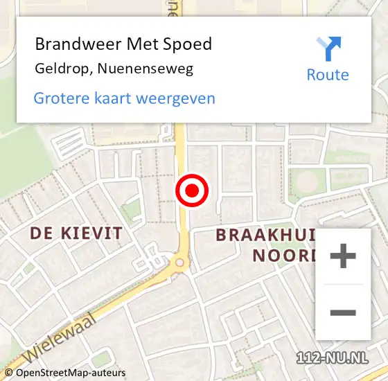 Locatie op kaart van de 112 melding: Brandweer Met Spoed Naar Geldrop, Nuenenseweg op 18 februari 2022 14:24