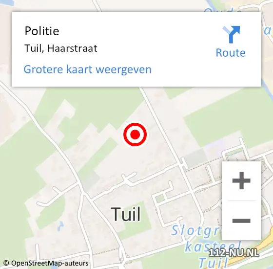Locatie op kaart van de 112 melding: Politie Tuil, Haarstraat op 18 februari 2022 14:35