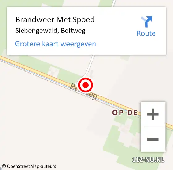 Locatie op kaart van de 112 melding: Brandweer Met Spoed Naar Siebengewald, Beltweg op 18 februari 2022 14:51