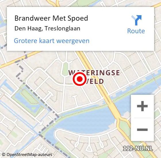 Locatie op kaart van de 112 melding: Brandweer Met Spoed Naar Den Haag, Treslonglaan op 18 februari 2022 15:01