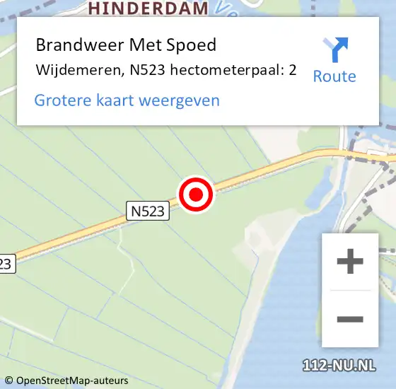 Locatie op kaart van de 112 melding: Brandweer Met Spoed Naar Wijdemeren, N523 hectometerpaal: 2 op 18 februari 2022 15:10