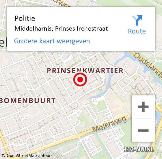 Locatie op kaart van de 112 melding: Politie Middelharnis, Prinses Irenestraat op 18 februari 2022 15:54