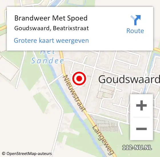 Locatie op kaart van de 112 melding: Brandweer Met Spoed Naar Goudswaard, Beatrixstraat op 18 februari 2022 15:55
