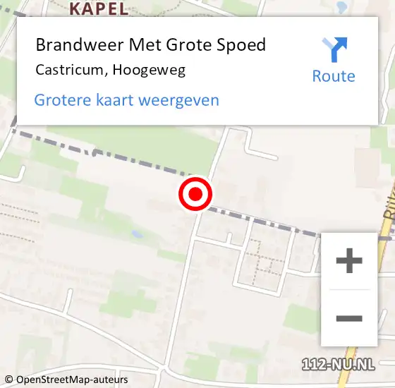Locatie op kaart van de 112 melding: Brandweer Met Grote Spoed Naar Castricum, Hoogeweg op 18 februari 2022 16:55