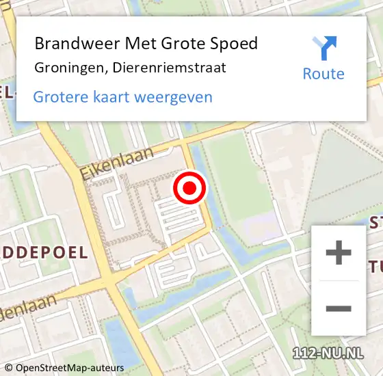 Locatie op kaart van de 112 melding: Brandweer Met Grote Spoed Naar Groningen, Dierenriemstraat op 18 februari 2022 16:58