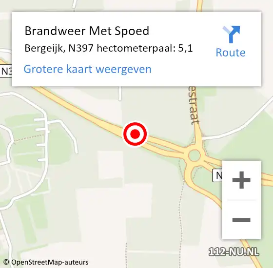 Locatie op kaart van de 112 melding: Brandweer Met Spoed Naar Bergeijk, N397 hectometerpaal: 5,1 op 18 februari 2022 17:06