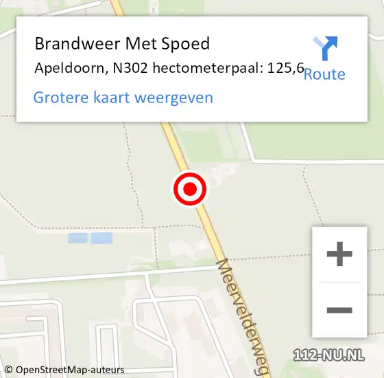 Locatie op kaart van de 112 melding: Brandweer Met Spoed Naar Apeldoorn, N302 hectometerpaal: 125,6 op 18 februari 2022 17:25