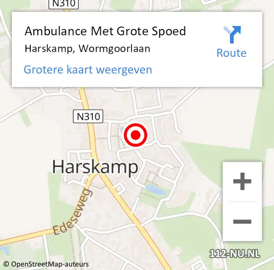 Locatie op kaart van de 112 melding: Ambulance Met Grote Spoed Naar Harskamp, Wormgoorlaan op 18 februari 2022 17:27