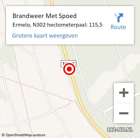 Locatie op kaart van de 112 melding: Brandweer Met Spoed Naar Ermelo, N302 hectometerpaal: 115,5 op 18 februari 2022 17:27