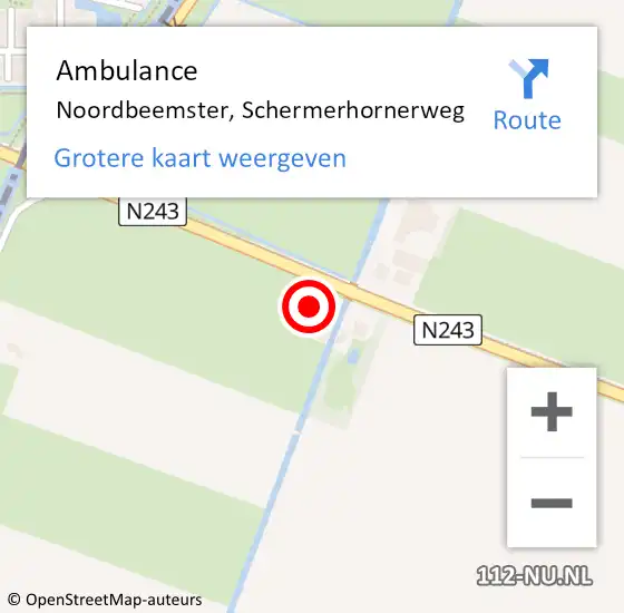 Locatie op kaart van de 112 melding: Ambulance Noordbeemster, Schermerhornerweg op 18 februari 2022 17:28