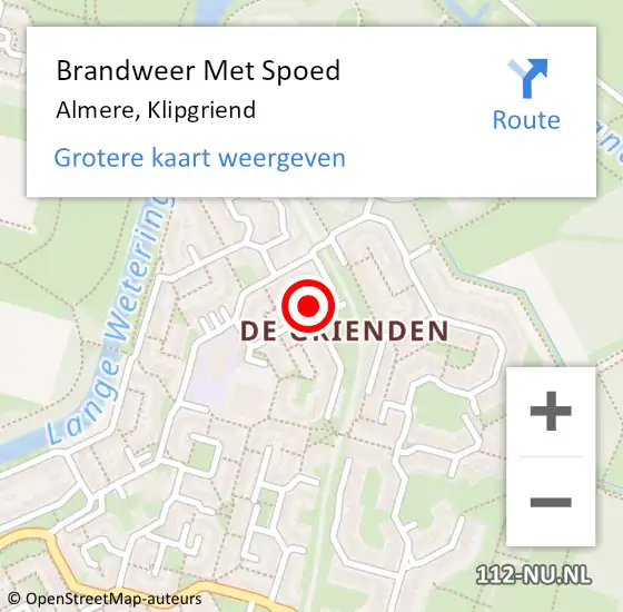 Locatie op kaart van de 112 melding: Brandweer Met Spoed Naar Almere, Klipgriend op 18 februari 2022 17:28