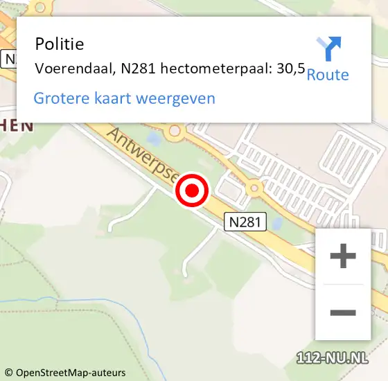 Locatie op kaart van de 112 melding: Politie Voerendaal, N281 hectometerpaal: 30,5 op 18 februari 2022 17:30