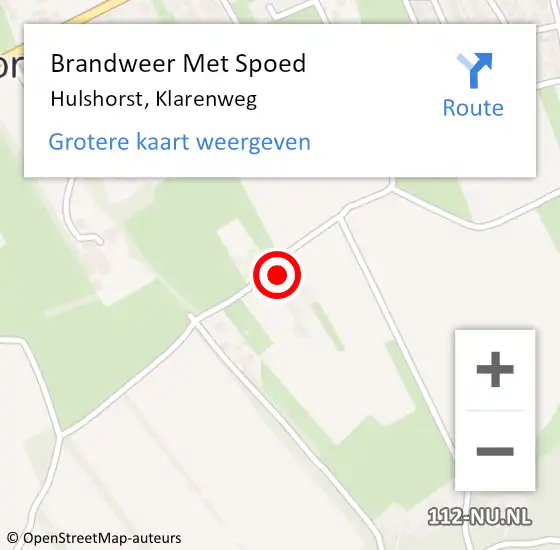 Locatie op kaart van de 112 melding: Brandweer Met Spoed Naar Hulshorst, Klarenweg op 18 februari 2022 17:31