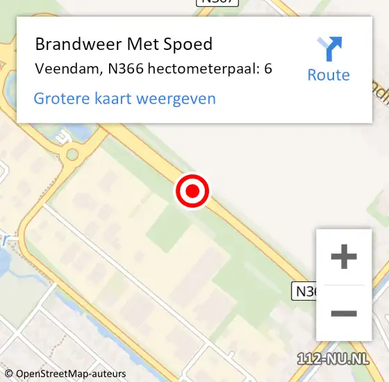 Locatie op kaart van de 112 melding: Brandweer Met Spoed Naar Veendam, N366 hectometerpaal: 6 op 18 februari 2022 17:39
