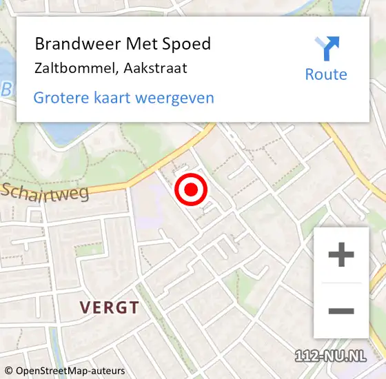 Locatie op kaart van de 112 melding: Brandweer Met Spoed Naar Zaltbommel, Aakstraat op 18 februari 2022 17:40