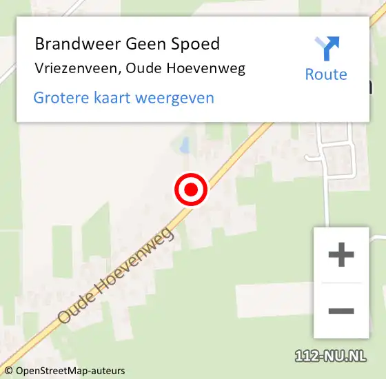 Locatie op kaart van de 112 melding: Brandweer Geen Spoed Naar Vriezenveen, Oude Hoevenweg op 18 februari 2022 17:40
