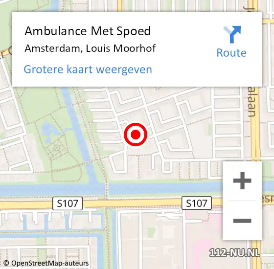 Locatie op kaart van de 112 melding: Ambulance Met Spoed Naar Amsterdam, Louis Moorhof op 18 februari 2022 17:49