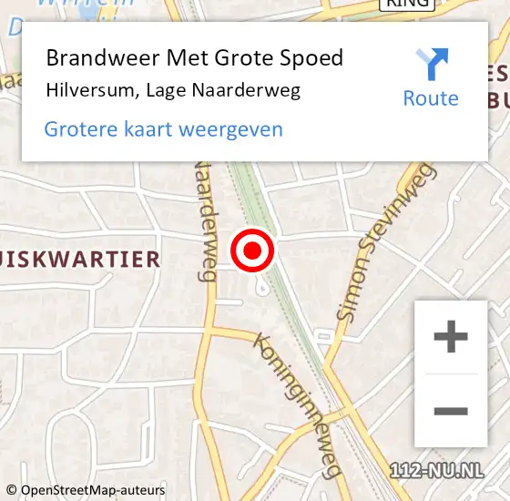 Locatie op kaart van de 112 melding: Brandweer Met Grote Spoed Naar Hilversum, Lage Naarderweg op 18 februari 2022 17:56