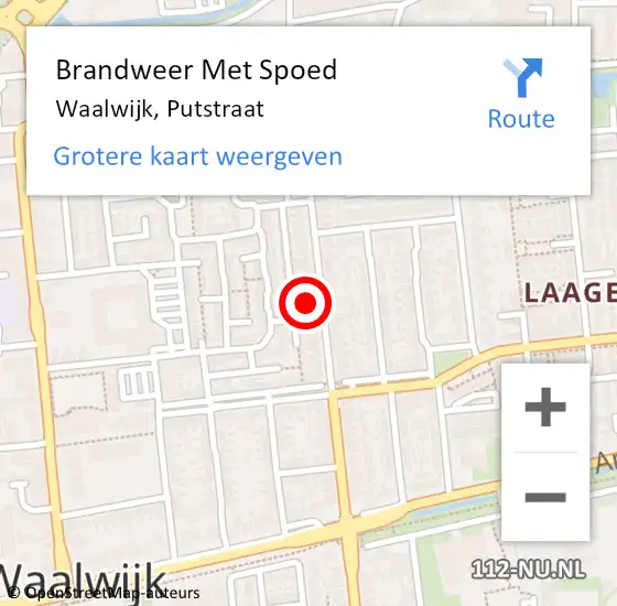 Locatie op kaart van de 112 melding: Brandweer Met Spoed Naar Waalwijk, Putstraat op 18 februari 2022 18:05
