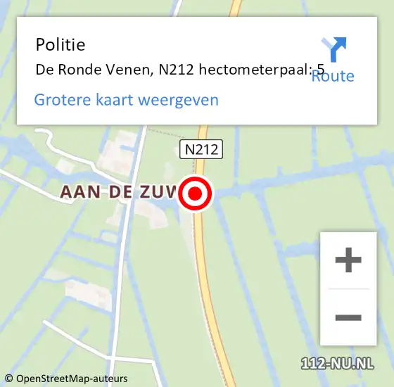 Locatie op kaart van de 112 melding: Politie De Ronde Venen, N212 hectometerpaal: 5 op 18 februari 2022 18:06