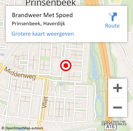 Locatie op kaart van de 112 melding: Brandweer Met Spoed Naar Prinsenbeek, Haverdijk op 18 februari 2022 18:21