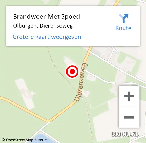 Locatie op kaart van de 112 melding: Brandweer Met Spoed Naar Olburgen, Dierenseweg op 18 februari 2022 18:37