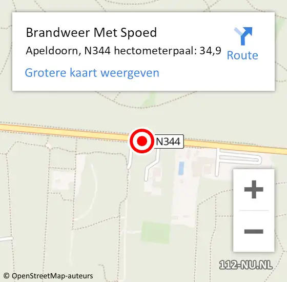 Locatie op kaart van de 112 melding: Brandweer Met Spoed Naar Apeldoorn, N344 hectometerpaal: 34,9 op 18 februari 2022 18:39