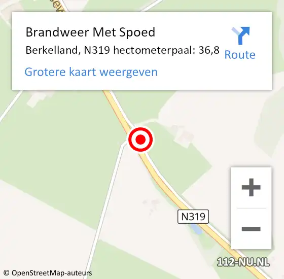 Locatie op kaart van de 112 melding: Brandweer Met Spoed Naar Berkelland, N319 hectometerpaal: 36,8 op 18 februari 2022 18:47
