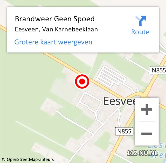 Locatie op kaart van de 112 melding: Brandweer Geen Spoed Naar Eesveen, Van Karnebeeklaan op 18 februari 2022 18:55