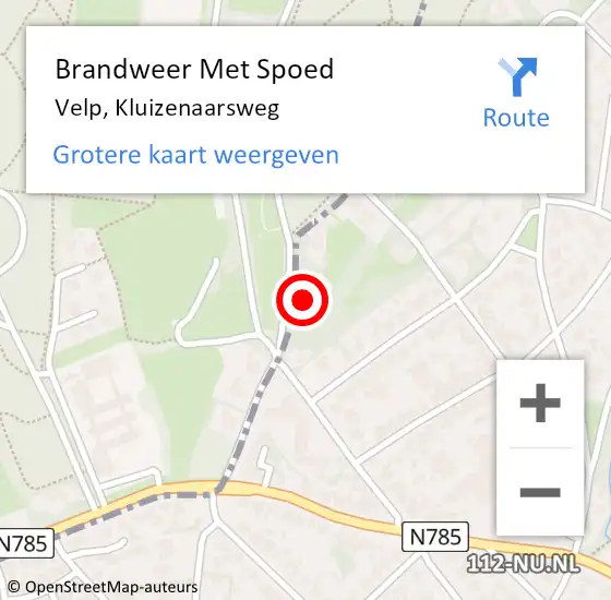 Locatie op kaart van de 112 melding: Brandweer Met Spoed Naar Velp, Kluizenaarsweg op 18 februari 2022 18:57