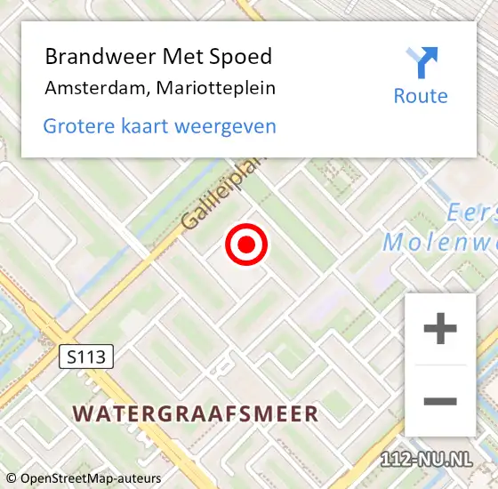 Locatie op kaart van de 112 melding: Brandweer Met Spoed Naar Amsterdam, Mariotteplein op 18 februari 2022 19:13