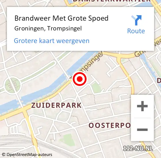 Locatie op kaart van de 112 melding: Brandweer Met Grote Spoed Naar Groningen, Trompsingel op 18 februari 2022 19:16