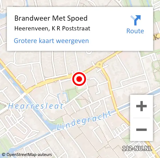 Locatie op kaart van de 112 melding: Brandweer Met Spoed Naar Heerenveen, K R Poststraat op 18 februari 2022 19:18