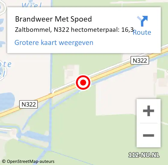 Locatie op kaart van de 112 melding: Brandweer Met Spoed Naar Zaltbommel, N322 hectometerpaal: 16,3 op 18 februari 2022 19:29