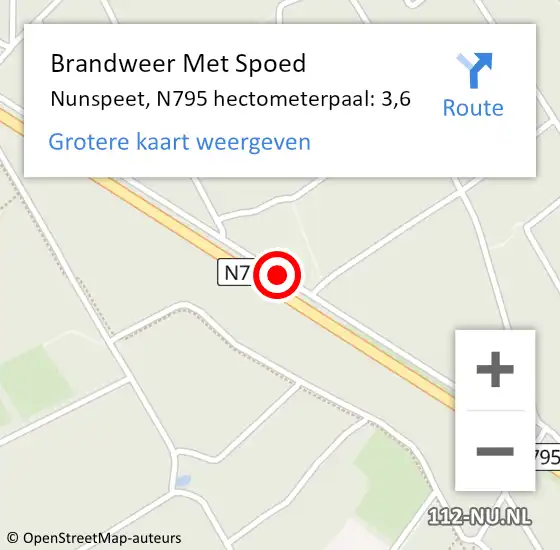 Locatie op kaart van de 112 melding: Brandweer Met Spoed Naar Nunspeet, N795 hectometerpaal: 3,6 op 18 februari 2022 19:39