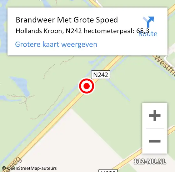 Locatie op kaart van de 112 melding: Brandweer Met Grote Spoed Naar Hollands Kroon, N242 hectometerpaal: 65,3 op 18 februari 2022 19:58