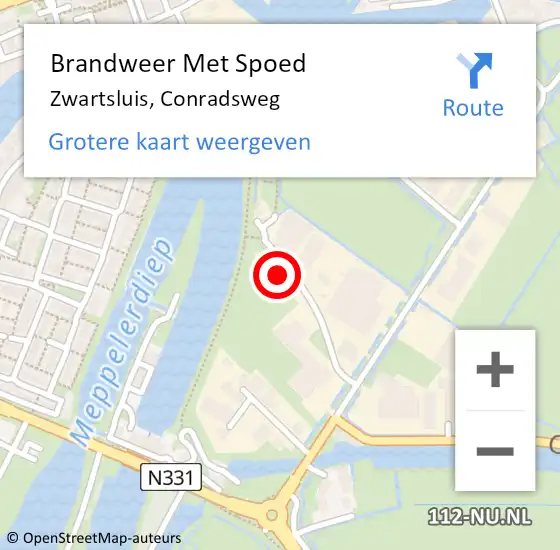 Locatie op kaart van de 112 melding: Brandweer Met Spoed Naar Zwartsluis, Conradsweg op 18 februari 2022 20:21