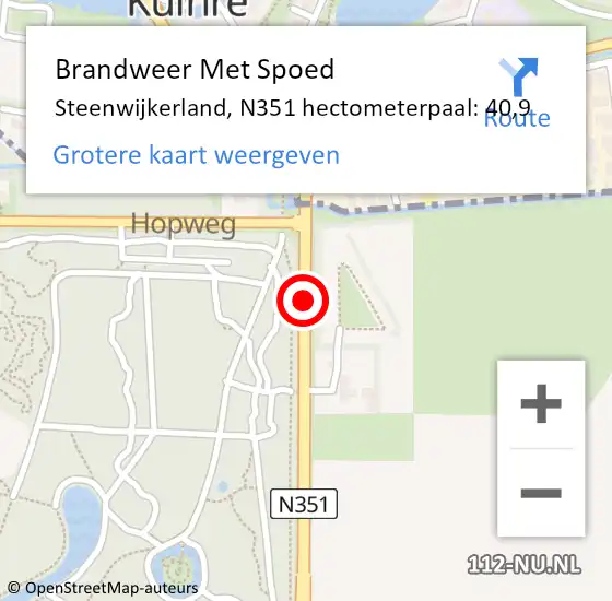 Locatie op kaart van de 112 melding: Brandweer Met Spoed Naar Steenwijkerland, N351 hectometerpaal: 40,9 op 18 februari 2022 20:26