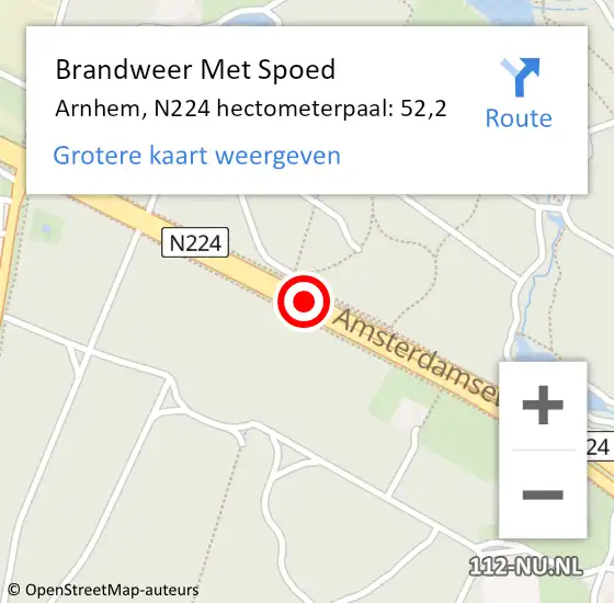 Locatie op kaart van de 112 melding: Brandweer Met Spoed Naar Arnhem, N224 hectometerpaal: 52,2 op 18 februari 2022 20:32