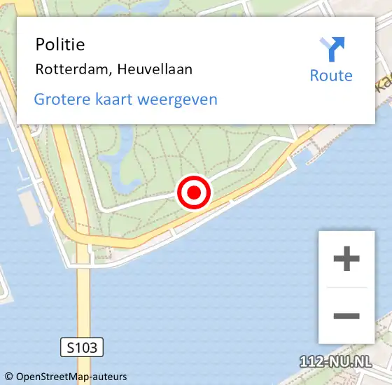 Locatie op kaart van de 112 melding: Politie Rotterdam, Heuvellaan op 18 februari 2022 21:01