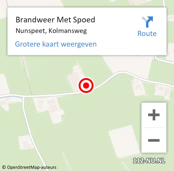 Locatie op kaart van de 112 melding: Brandweer Met Spoed Naar Nunspeet, Kolmansweg op 18 februari 2022 21:03