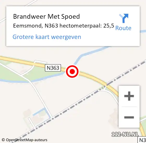 Locatie op kaart van de 112 melding: Brandweer Met Spoed Naar Eemsmond, N363 hectometerpaal: 25,5 op 18 februari 2022 21:13